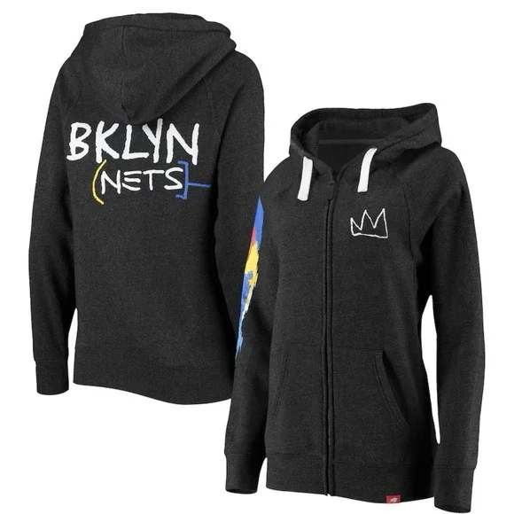 Brooklyn Nets BKLN Full Zip Hoodie Sportiqe Basquiat Style NBA Sweatshirt 2021 - Picture 3 of 8
